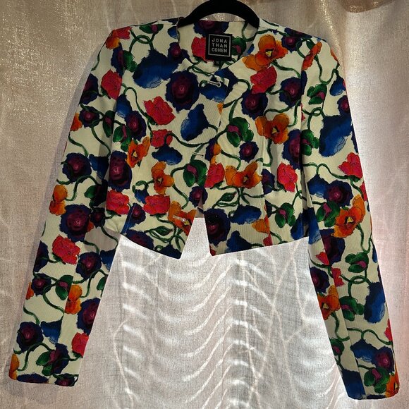 Jonathan Cohen Wild Poppies Tailored Crop Jacket - Size Small - Picture 1 of 3
